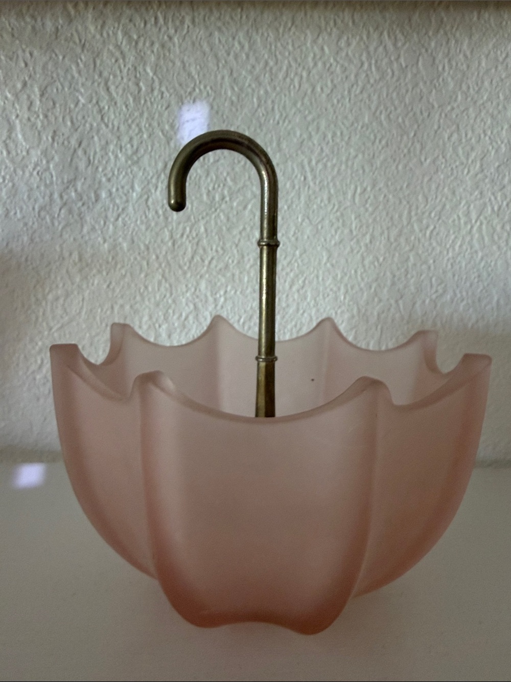Decorative Pink Frosted Glass Umbrella Trinket Dish